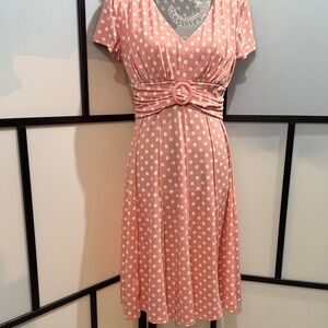 Perceptions Pink and White Polka Dot Midi Dress